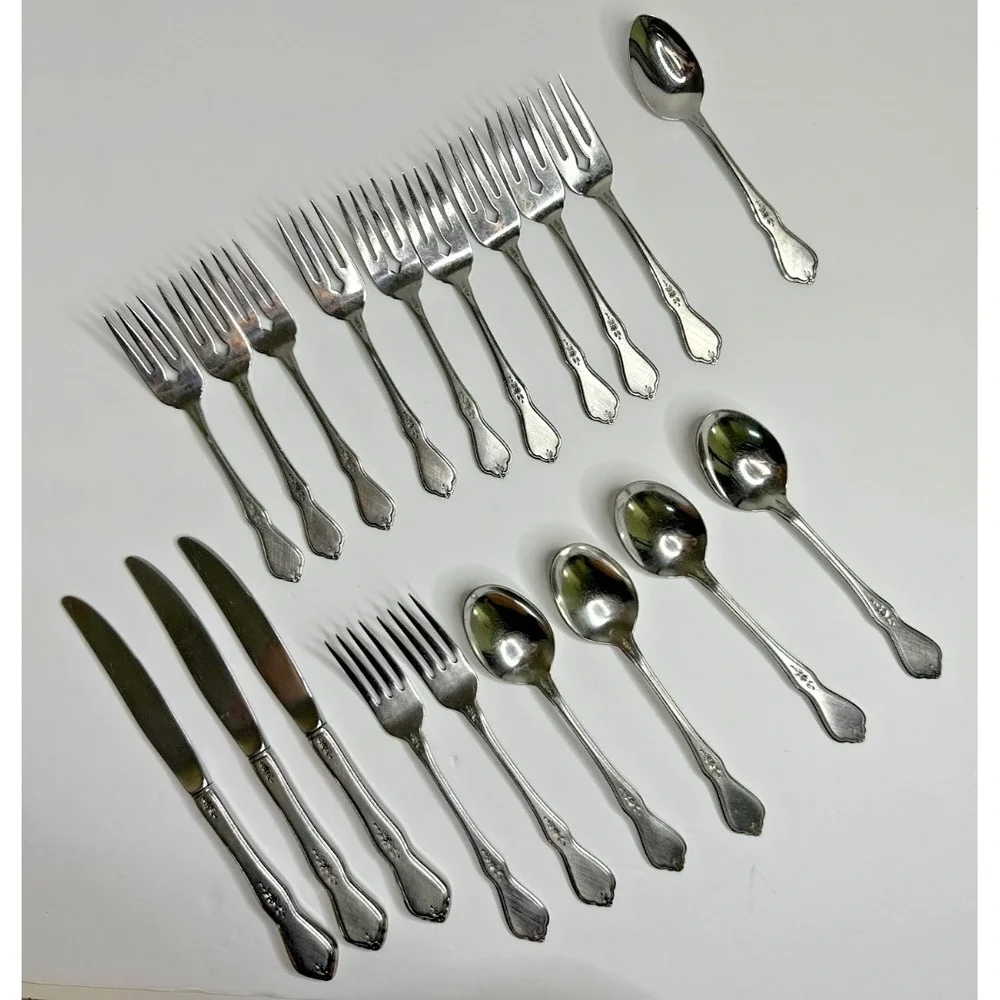 Oneida Profile MORNING BLOSSOM Stainless Flatware 19 Pc Forks Spoons Knives